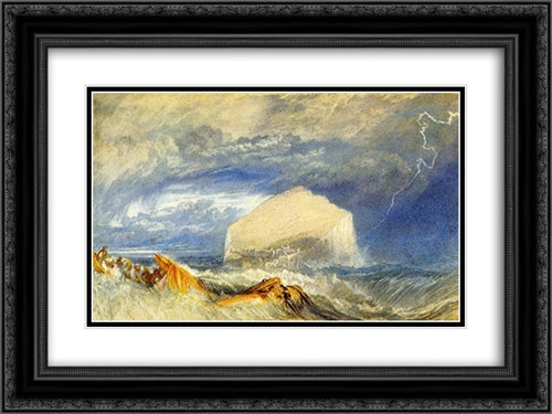 The Bass Rock (for 'The Provincial Antiquities of Scotland') 24x18 Black Ornate Wood Framed Art Print Poster with Double Matting by Turner, Joseph Mallord William