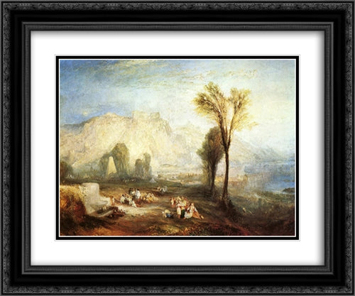 The Bright Stone of Honor (Ehrenbrietstein) and the Tomb of Marceau, from Byron's 'Childe Harold' 24x20 Black Ornate Wood Framed Art Print Poster with Double Matting by Turner, Joseph Mallord William