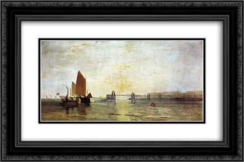 The Chain Pier, Brighton 24x16 Black Ornate Wood Framed Art Print Poster with Double Matting by Turner, Joseph Mallord William