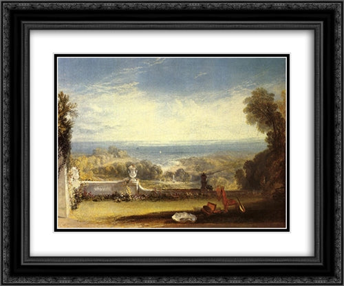 View from the Terrace of a Villa at Niton, Isle of Wight, from sketches by a lady 24x20 Black Ornate Wood Framed Art Print Poster with Double Matting by Turner, Joseph Mallord William