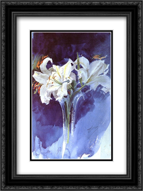 Vita Liljor 18x24 Black Ornate Wood Framed Art Print Poster with Double Matting by Zorn, Anders