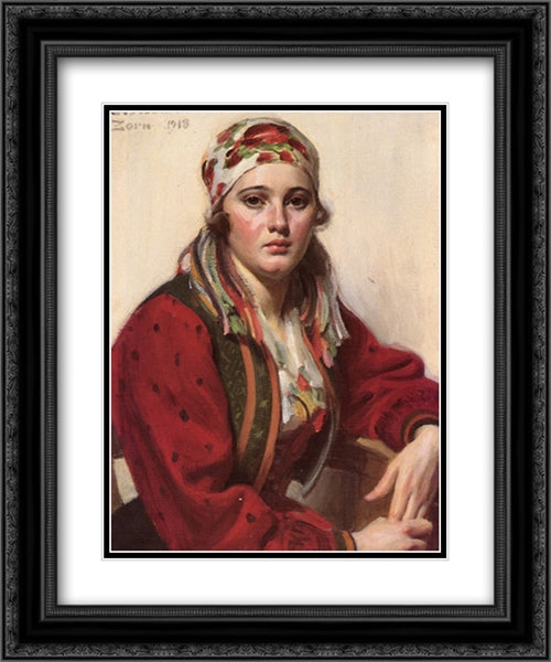 Ols Maria 20x24 Black Ornate Wood Framed Art Print Poster with Double Matting by Zorn, Anders