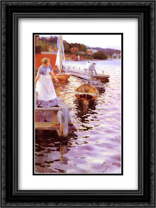 Lappings of the waves 18x24 Black Ornate Wood Framed Art Print Poster with Double Matting by Zorn, Anders