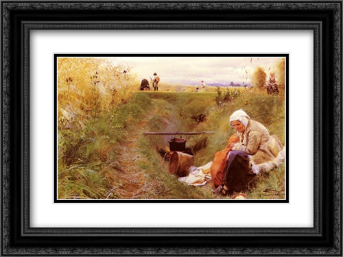 Our daily bread 24x18 Black Ornate Wood Framed Art Print Poster with Double Matting by Zorn, Anders