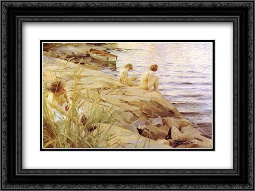 Out 24x18 Black Ornate Wood Framed Art Print Poster with Double Matting by Zorn, Anders