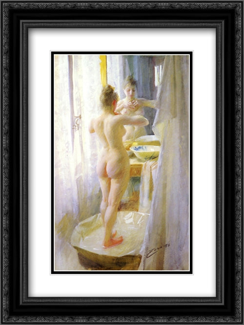 The tub 18x24 Black Ornate Wood Framed Art Print Poster with Double Matting by Zorn, Anders