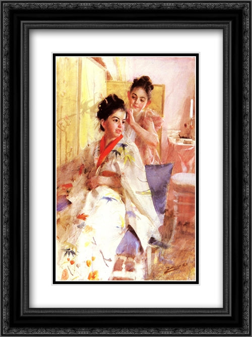 The misses Salomon 18x24 Black Ornate Wood Framed Art Print Poster with Double Matting by Zorn, Anders