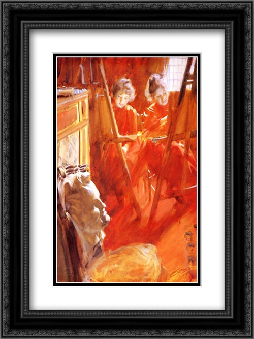 Les Demoiselles Schwartz 18x24 Black Ornate Wood Framed Art Print Poster with Double Matting by Zorn, Anders