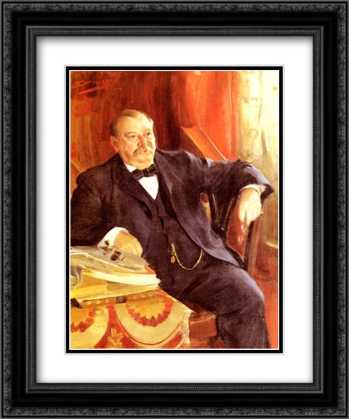 President Grover Cleveland 20x24 Black Ornate Wood Framed Art Print Poster with Double Matting by Zorn, Anders