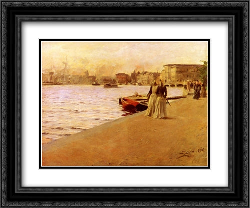 Utsikt Fran Skeppsholmskajen 24x20 Black Ornate Wood Framed Art Print Poster with Double Matting by Zorn, Anders