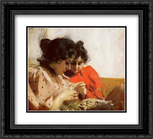 Spetssom 22x20 Black Ornate Wood Framed Art Print Poster with Double Matting by Zorn, Anders