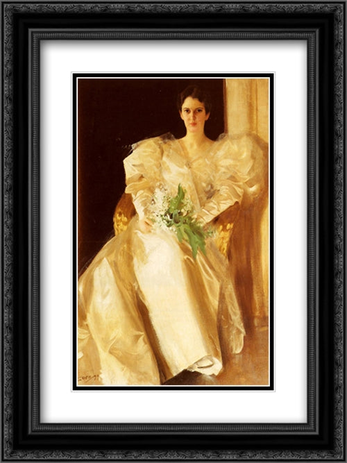 Portrait Of Mrs. Eben Richards 18x24 Black Ornate Wood Framed Art Print Poster with Double Matting by Zorn, Anders
