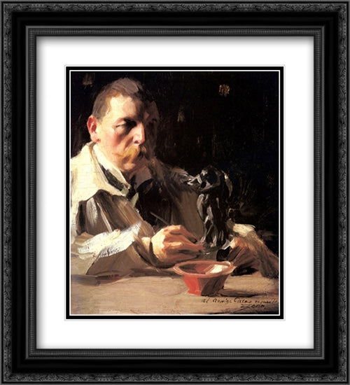 Self Portrait with Faun and Nymph 20x22 Black Ornate Wood Framed Art Print Poster with Double Matting by Zorn, Anders