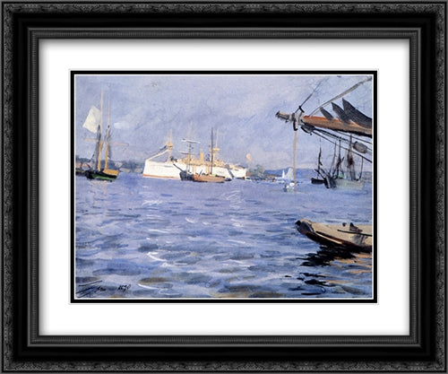 The Battleship Baltimore In Stockholm Harbor 24x20 Black Ornate Wood Framed Art Print Poster with Double Matting by Zorn, Anders