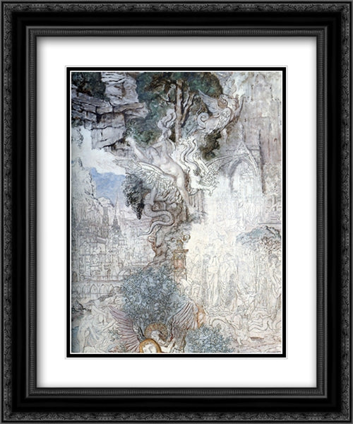 The Chimeras ' detail 20x24 Black Ornate Wood Framed Art Print Poster with Double Matting by Moreau, Gustave