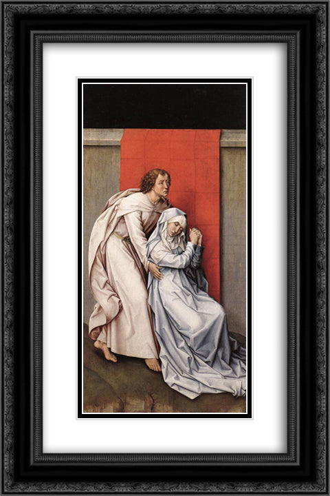 Crucifixion Diptych: left panel 16x24 Black Ornate Wood Framed Art Print Poster with Double Matting by van der Weyden, Rogier