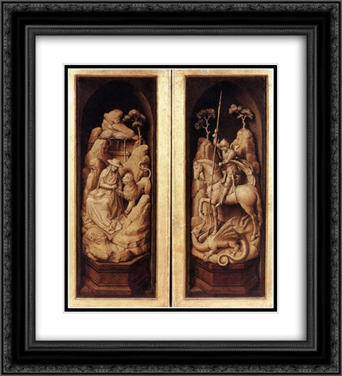Sforza Triptych: exterior 20x22 Black Ornate Wood Framed Art Print Poster with Double Matting by van der Weyden, Rogier