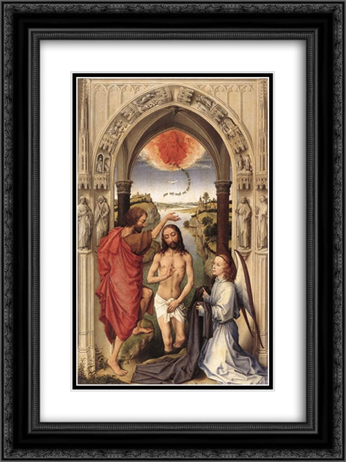 St John the Baptist altarpiece ' central panel 18x24 Black Ornate Wood Framed Art Print Poster with Double Matting by van der Weyden, Rogier