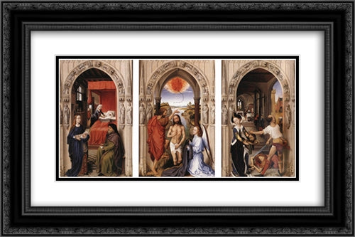 St John Altarpiece 24x16 Black Ornate Wood Framed Art Print Poster with Double Matting by van der Weyden, Rogier
