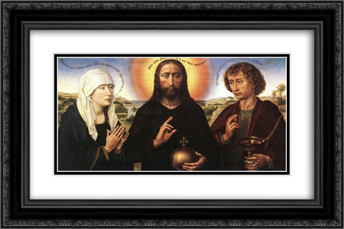 Braque Family Tryptich 24x16 Black Ornate Wood Framed Art Print Poster with Double Matting by van der Weyden, Rogier