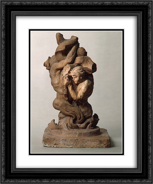 Tritons with Dolphins 20x24 Black Ornate Wood Framed Art Print Poster with Double Matting by Bernini, Gian Lorenzo