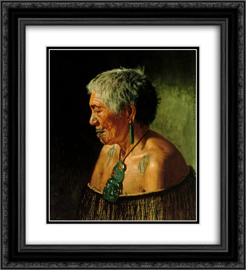 Ahinata Te Rangitautini Tuhourangi Tribe 20x22 Black Ornate Wood Framed Art Print Poster with Double Matting by Goldie, Charles