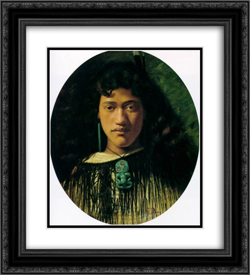 Hinemoa: the Belle of the Kainga 20x22 Black Ornate Wood Framed Art Print Poster with Double Matting by Goldie, Charles