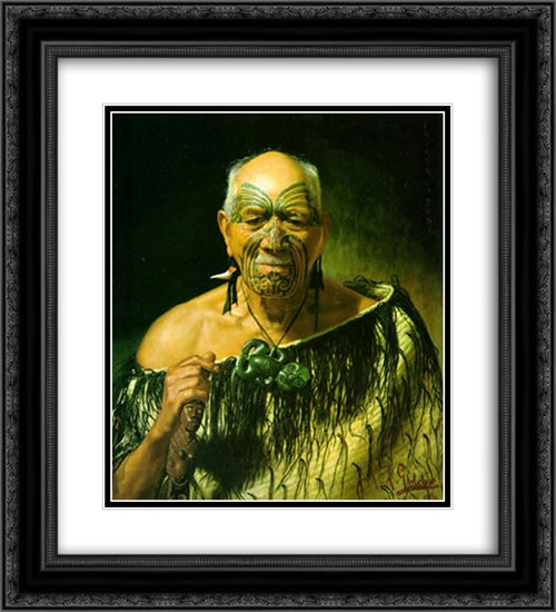 Patara Te Tuhi: an old warrior 20x22 Black Ornate Wood Framed Art Print Poster with Double Matting by Goldie, Charles