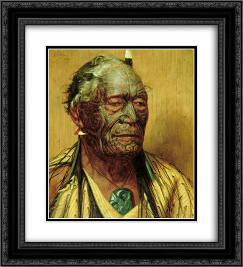 Tamati Waaka Nene 20x22 Black Ornate Wood Framed Art Print Poster with Double Matting by Goldie, Charles
