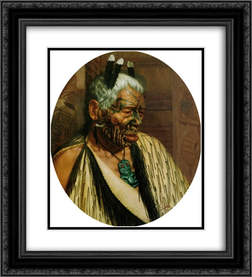 The Last of the Cannibals: Tumai Tawhiti 20x22 Black Ornate Wood Framed Art Print Poster with Double Matting by Goldie, Charles