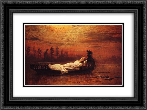 The Lady of Shalott 24x18 Black Ornate Wood Framed Art Print Poster with Double Matting by Grimshaw, John Atkinson