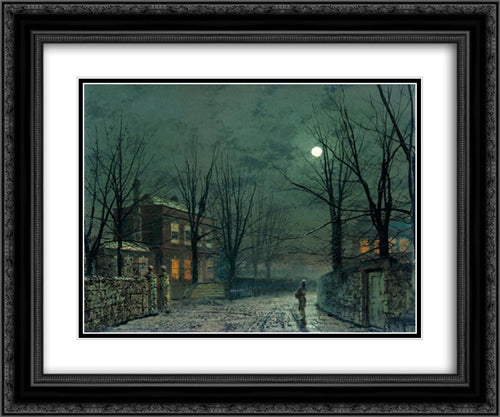 The Old Hall Under Moonlight 24x20 Black Ornate Wood Framed Art Print Poster with Double Matting by Grimshaw, John Atkinson