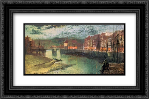 Whitby Docks 24x16 Black Ornate Wood Framed Art Print Poster with Double Matting by Grimshaw, John Atkinson