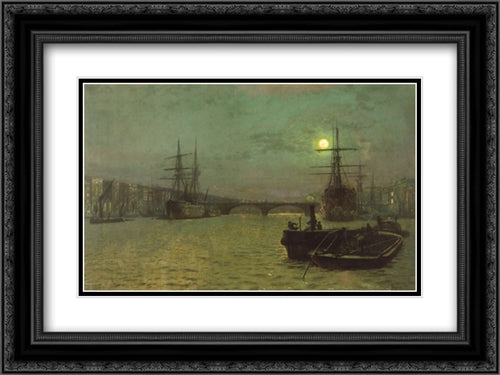 London Bridge ' Half Tide 24x18 Black Ornate Wood Framed Art Print Poster with Double Matting by Grimshaw, John Atkinson