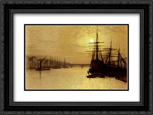 The Thames Below London Bridge 24x18 Black Ornate Wood Framed Art Print Poster with Double Matting by Grimshaw, John Atkinson