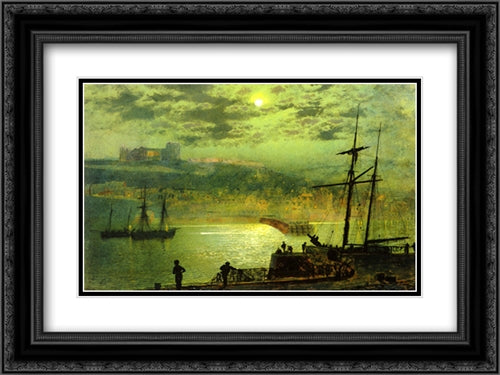 Whitby from Scotch Head 24x18 Black Ornate Wood Framed Art Print Poster with Double Matting by Grimshaw, John Atkinson