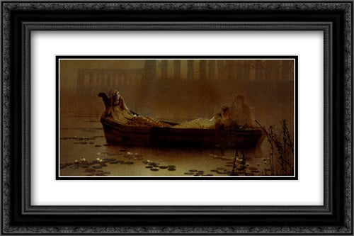 The lotus gatherers 24x16 Black Ornate Wood Framed Art Print Poster with Double Matting by Grimshaw, John Atkinson