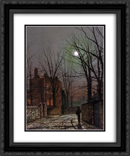Au Clair de Lune 20x24 Black Ornate Wood Framed Art Print Poster with Double Matting by Grimshaw, John Atkinson