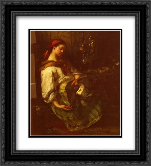 Couseuse Endormie 20x22 Black Ornate Wood Framed Art Print Poster with Double Matting by Millet, Jean Francois