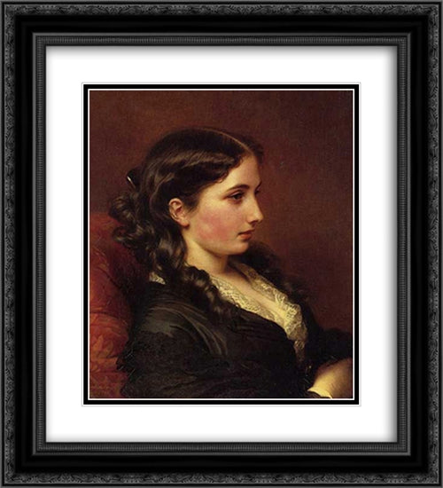 Study of a Girl in Profile 20x22 Black Ornate Wood Framed Art Print Poster with Double Matting by Winterhalter, Franz Xaver