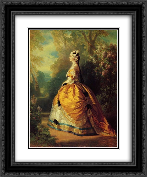 The Empress Eugenie a la Marie'Antoinette 20x24 Black Ornate Wood Framed Art Print Poster with Double Matting by Winterhalter, Franz Xaver