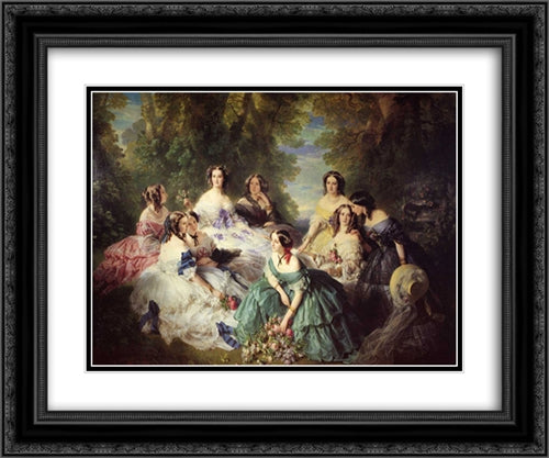 The Empress Eugenie Surrounded by her Ladies in Waiting 24x20 Black Ornate Wood Framed Art Print Poster with Double Matting by Winterhalter, Franz Xaver