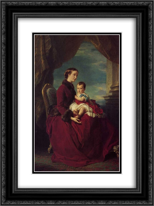 The Empress Eugenie Holding Louis Napoleon, the Prince Imperial on her Knees 18x24 Black Ornate Wood Framed Art Print Poster with Double Matting by Winterhalter, Franz Xaver