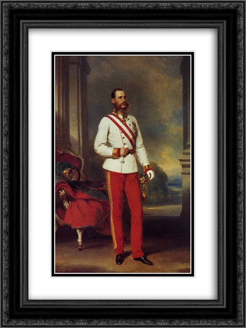 Franz Joseph I, Emperor of Austria 18x24 Black Ornate Wood Framed Art Print Poster with Double Matting by Winterhalter, Franz Xaver