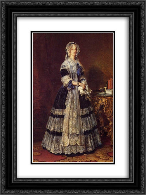 Queen Marie Amelie 18x24 Black Ornate Wood Framed Art Print Poster with Double Matting by Winterhalter, Franz Xaver