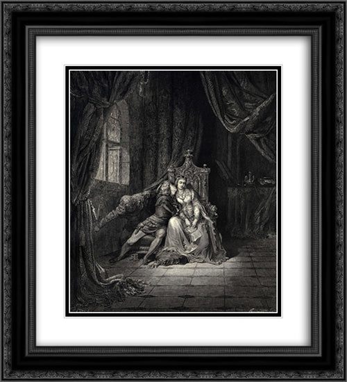 The Inferno, Canto 5, lines 134'135: In its leaves that day We read no more. 20x22 Black Ornate Wood Framed Art Print Poster with Double Matting by Dore, Gustave