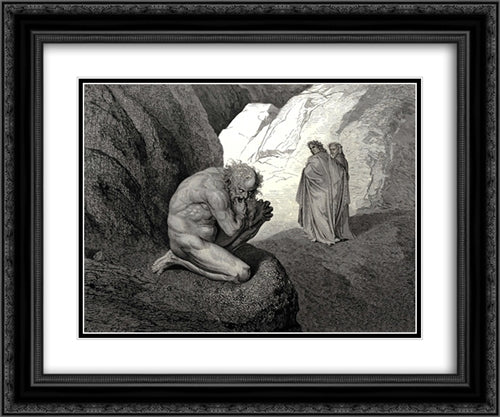 The Inferno, Canto 7, lines 8'9: Cursd wolf! thy fury inward on thyself Prey, and consume thee! 24x20 Black Ornate Wood Framed Art Print Poster with Double Matting by Dore, Gustave