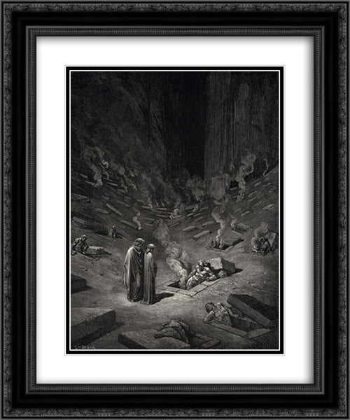 The Inferno, Canto 9, lines 124'126: He answer thus returnd: The arch'heretics are here, accompanied By every sect their followers; 20x24 Black Ornate Wood Framed Art Print Poster with Double Matting by Dore, Gustave