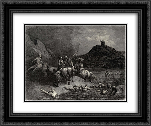 The Inferno, Canto 12, lines 38'39: One cried from far: Say to what pain ye come, Condemnd, who down this steep have journied? 24x20 Black Ornate Wood Framed Art Print Poster with Double Matting by Dore, Gustave