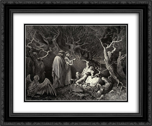 The Inferno, Canto 13, line 34: And straight the trunk exclaimd: Why pluckst thou me? 24x20 Black Ornate Wood Framed Art Print Poster with Double Matting by Dore, Gustave